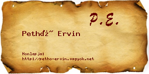 Pethő Ervin névjegykártya